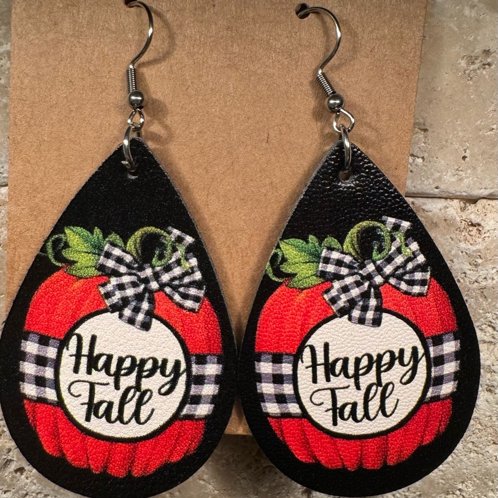 Happy Fall Earrings Droplet PU Faux Leather Vegan Droplet